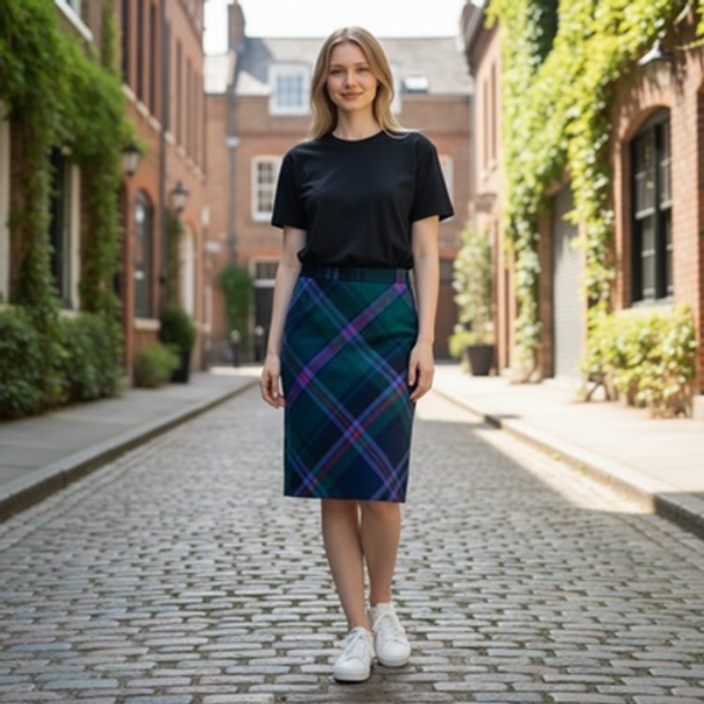 Eddie Bauer Skirt Womens 4 Green Plaid Wool Pencil Knee Length Lined Tartan New